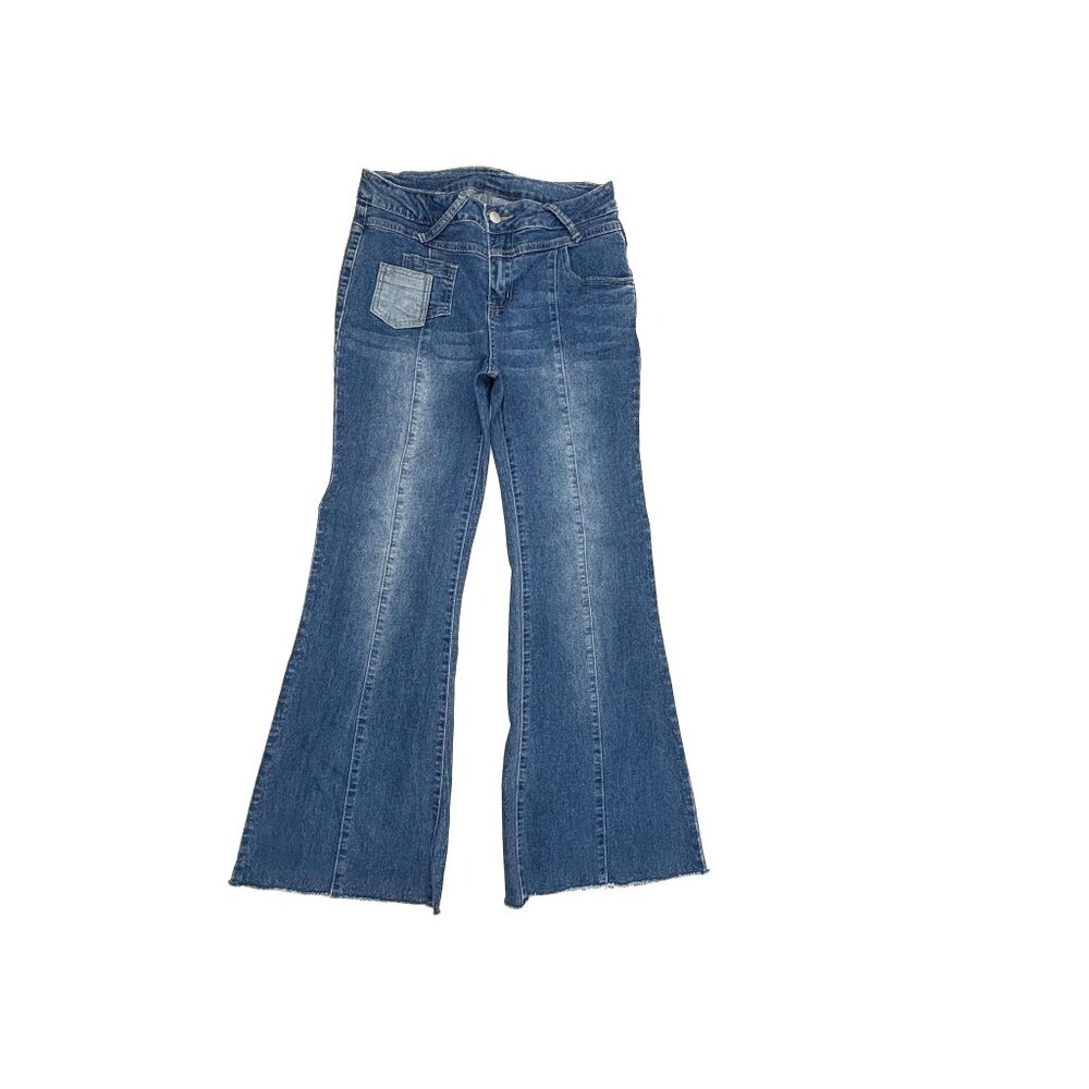 Shein Flare Raw Hem Women's size 28 Dark Wash Blue Denim Jeans